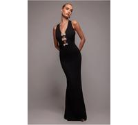 Goddiva Embellished Diamante Bow Mermaid Halter Neck Maxi Dress - Black by Goddiva - Black - 8