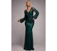 Goddiva Embellished Sequin Bishop Sleeve Maxi Dress - Emerald Green by Goddiva - Emerald Green - 12
