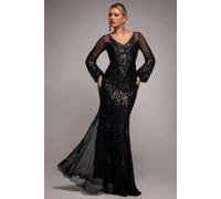 Goddiva Embellished Sequin Bishop Sleeve Maxi Dress In Black Black