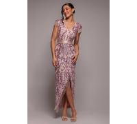 Goddiva Embroidered Sequin Tassel Front Split Midaxi Dress In Light Pink Light Pink