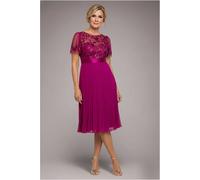 Goddiva Embroidered Top Chiffon Pleated Midi - Magenta by Goddiva - Magenta - 8