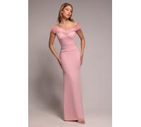 Goddiva Fan Pleated Bardot Scuba Crepe Maxi Dress - Blush Pink by Goddiva - Blush Pink - 10