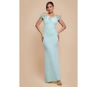 Goddiva Fan Pleated Bardot Scuba Crepe Maxi Dress In Mint Mint 12