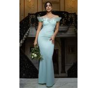 Goddiva Fan Pleated Bardot Scuba Crepe Maxi Dress - Mint Green by Goddiva - Mint - 12