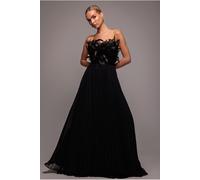 Goddiva Feather Off The Shoulder Pleated Evening Maxi Dress - Black by Goddiva - Black - 16