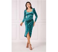 Goddiva Flared Hem Ice Velvet Midi In Emerald Emerald 18