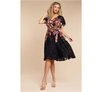 Goddiva Floral Flutter Sleeve Wrap Midi Dress - Black by Goddiva - Black - 12