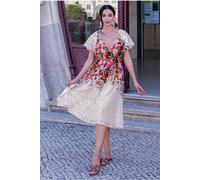 Goddiva Floral Flutter Sleeve Wrap Midi Dress - Ivory by Goddiva - Ivory - 16