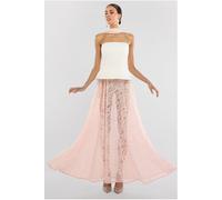 Goddiva Floral Lace A-Line Maxi Skirt by Goddiva - Blush Pink - L