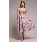 Goddiva Floral Print A-Line Sweetheart Midi Dress - Blush Pink by Goddiva - Blush - 14