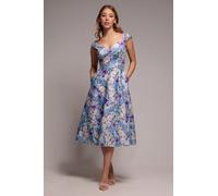 Goddiva Floral Print A-Line Sweetheart Midi Dress - Sage Green by Goddiva - Sage Green - 8