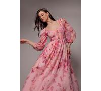 Goddiva Floral Print Shirred Back A Line Maxi Dress - Blush Pink by Goddiva - Blush - 18
