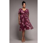 Goddiva Floral Print Wrap Chiffon Midi Dress In Dark Red Dark Red
