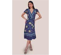 Goddiva Floral Print Wrap Midi With Flutter Sleeves - Navy Print by Goddiva - Navy Print - 10