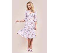Goddiva Floral Printed Flared Sleeve Midi In Lilac Lilac