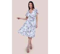 Goddiva Floral Printed Flutter Sleeve Chiffon Midi Dress In Cream Cream 10