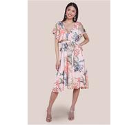 Goddiva Floral Printed Flutter Sleeve Chiffon Midi Dress - Off White by Goddiva - Off White - 10