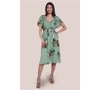 Goddiva Floral Printed Flutter Sleeve Chiffon Midi Dress - Sage Green by Goddiva - Sage Green - 10