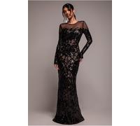 Goddiva Floral Sequin Mesh Maxi - Black by Goddiva - Black - 10