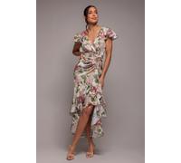 Goddiva Floral Wrap High And Low Midaxi Dress - Cream by Goddiva - Cream - 6