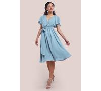 Goddiva Flutter Sleeve Chiffon Wrap Midi Dress In Pale Green Pale Green