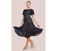 Goddiva Flutter Sleeve Lace A-Line Midi Dress In Black Black