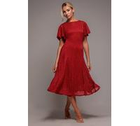 Goddiva Flutter Sleeve Lace A-Line Midi Dress - Red by Goddiva - Red - 10