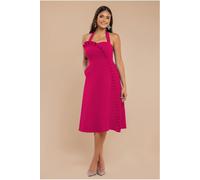 Goddiva Frilled Halter Neck Strap Midi Dress - Magenta by Goddiva - Magenta - 8