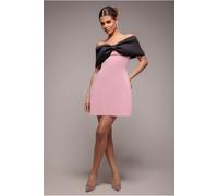 Goddiva Front Bow Off The Shoulder Mini Dress - Blush Black by Goddiva - Blush Black - 14