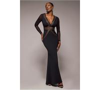Goddiva Front Crossover Lurex Split Maxi Dress - Black by Goddiva - Black - 10