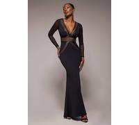Goddiva Front Crossover Lurex Split Maxi Dress In Black Black