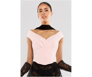 Goddiva Front Pleated Wrap Off The Shoulder Corset by Goddiva - Blush Pink - 12