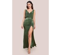 Goddiva Front Wrap Gathered Maxi Dress In Olive Olive 12