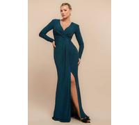 Goddiva Front Wrap Lurex Bodycon Maxi Dress In Emerald Emerald 8