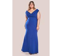 Goddiva Front Wrap Off The Shoulder Maxi Dress In Cobalt Cobalt
