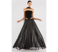 Goddiva Gathered A-Line Glitter Chiffon Maxi Skirt by Goddiva - Black Glitter - S