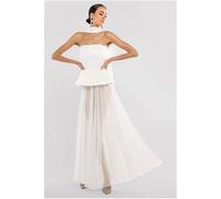 Goddiva Gathered A-Line Glitter Chiffon Maxi Skirt by Goddiva - Cream Glitter - L