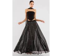 Goddiva Gathered A Line Glitter Chiffon Maxi Skirt In Black Black