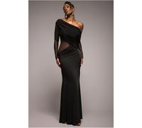 Goddiva Gathered Cowl Asymmetric Mesh And Soft Touch Maxi Dress - Black by Goddiva - Black - 12