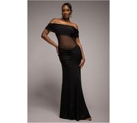 Goddiva Gathered Off The Shoulder Mesh Waist Panel Maxi Dress - Black by Goddiva - Black - 14