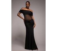 Goddiva Gathered Off The Shoulder Mesh Waist Panel Maxi Dress In Black Black 12