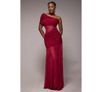 Goddiva Gathered One Shoulder Sheer Panel Maxi Dress In Wine Wine
