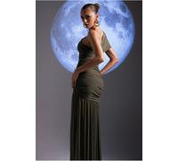 Goddiva Gathered One Shoulder Sheer Panel Maxi Dress - Khaki Green by Goddiva - Khaki - 10