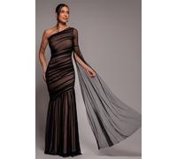 Goddiva Gathered One Sleeve Angel Wing Mermaid Maxi Dress - Black by Goddiva - Black - 12