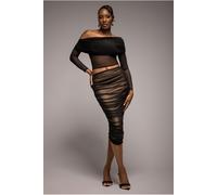 Goddiva Gathered Side Mesh Midi Skirt - Black by Goddiva - Black - S