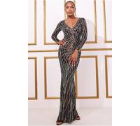 Goddiva Geo Sequin Long Sleeve Maxi Dress In Black Black 12
