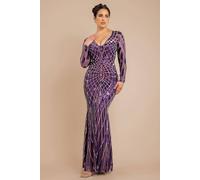 Goddiva Geo Sequin Long Sleeve Maxi Dress In Purple Purple 10