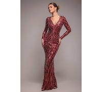 Goddiva Geo Sequin Long Sleeve Maxi Dress In Wine Wine 10
