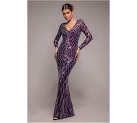 Goddiva Geo Sequin Long Sleeve Maxi Dress - Purple by Goddiva - Purple - 12