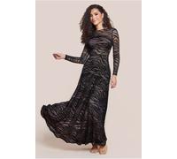 Goddiva Geo Wave Flare Skirt Long Sleeve Maxi Dress - Black by Goddiva - Black - 8